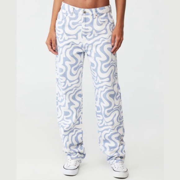 Cotton On Denim - Cotton On Size 8 Long Straight Jeans In Blue Swirl